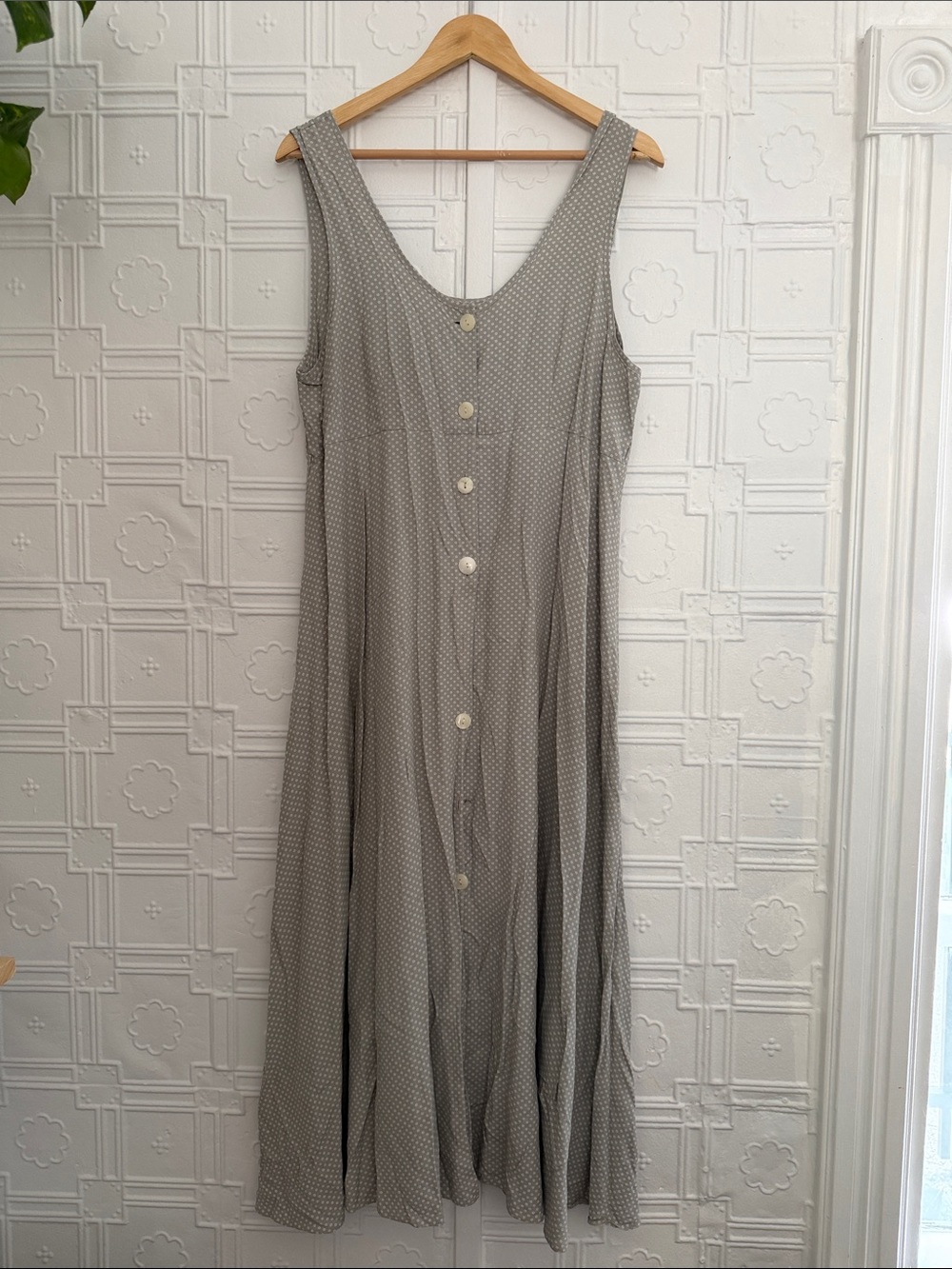 Vintage NEXT Ladieswear 90s Grey Polka Dot Maxi Dress Cottagecore Grunge UK 14